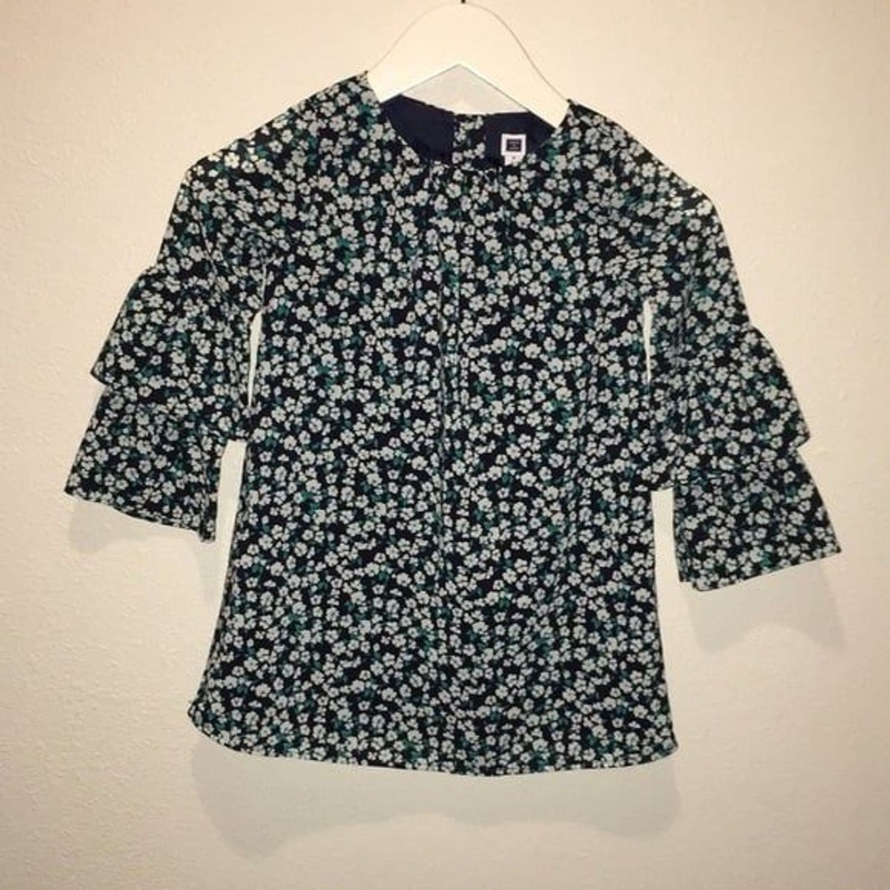 Janie and Jack Dress Floral ruffle sleeves Blue Green White flowy fall Size 4